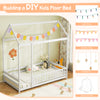 Twin size kids house bed in white with roof, safety guardrail, perfect for imaginative play and comfortable sleeping.