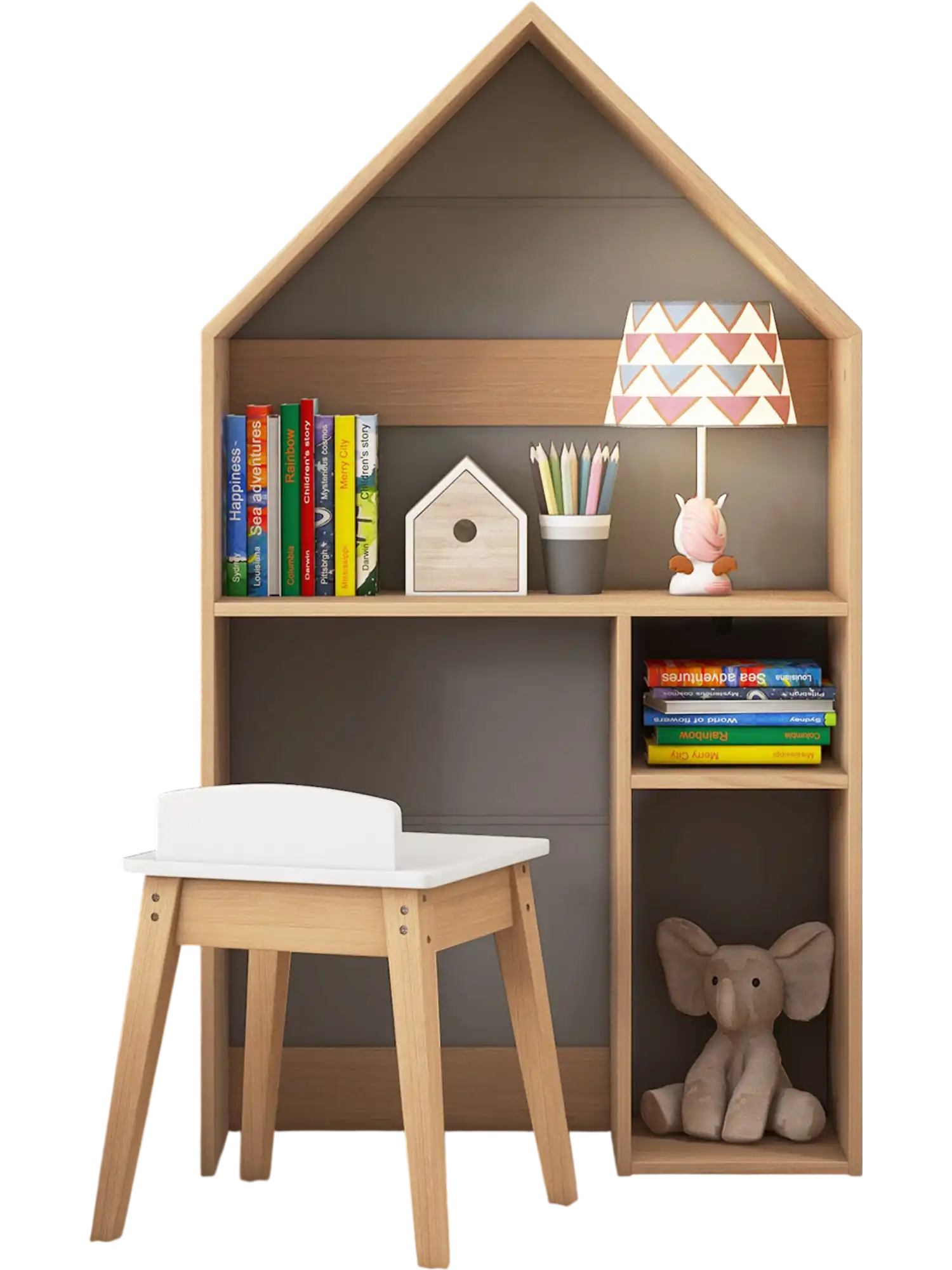 Costway 2-in-1 Kids House-Shaped Table and Chair Set Gray 13648529 New