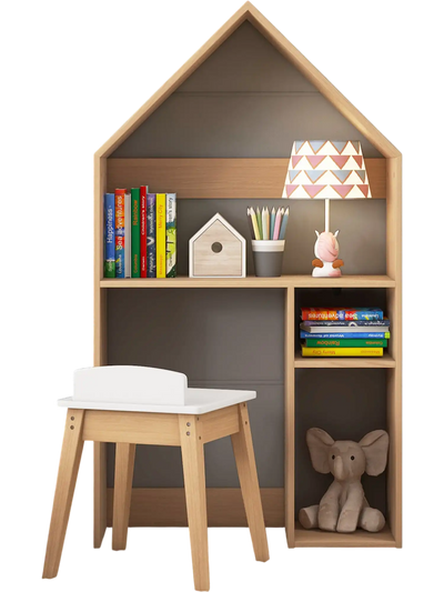 Costway 2-in-1 Kids House-Shaped Table and Chair Set Gray 13648529 New
