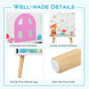Kids house-shaped bookshelf featuring sturdy pine wood legs, colorful animal patterns, and non-slip foot pads for.