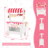 Kids ice cream cart playset in red with display rack, 12 accessories, and sturdy design for imaginative play.