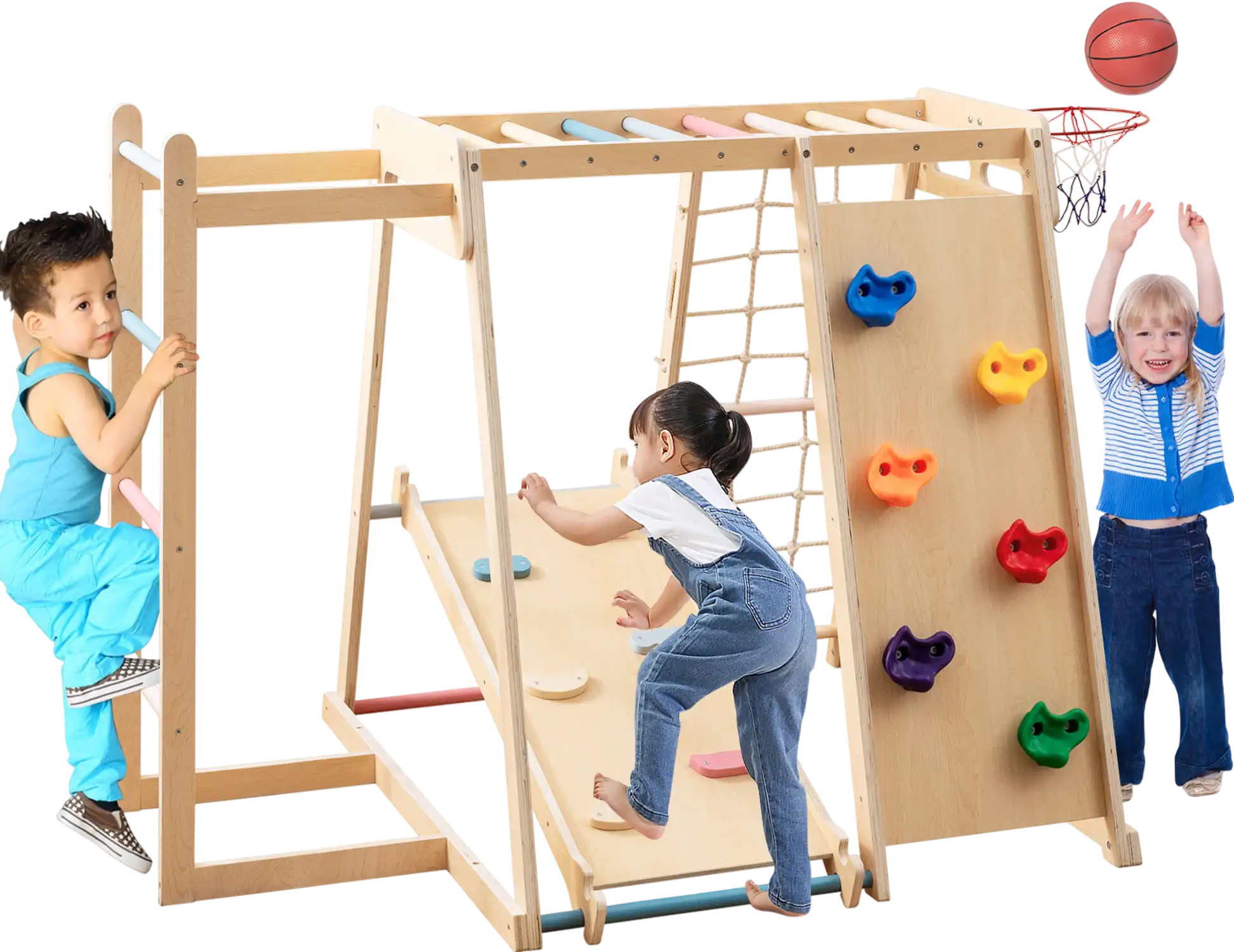 Costway Kids 6-in-1 Indoor Jungle Gym Slide 38989051 New
