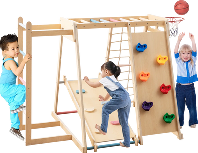 Costway Kids 6-in-1 Indoor Jungle Gym Slide 38989051 New