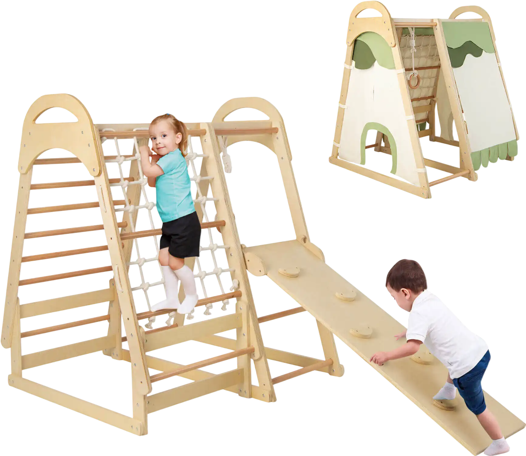 Costway 6-in-1 Wooden Kids Jungle Gym Playset Slide Climbing Net 51472683 New