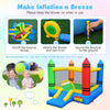 Colorful inflatable bounce house with slide, featuring mesh walls and a repair kit, perfect for kids aged 3-10 indoors.