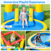 Kids inflatable bounce house with water slide, splash pool, and colorful balls for outdoor fun and active play.