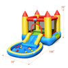 Inflatable kids slide bounce house with water feature, colorful design, mesh walls for safety, ideal for outdoor fun.