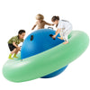 Giant inflatable dome rocker bouncer in green and blue for kids, featuring 6 handles for climbing and bouncing fun.