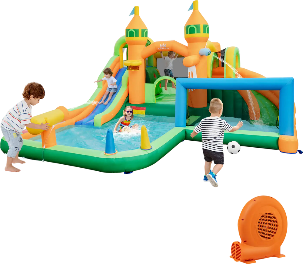 Kids Inflatable Water Slide with Soccer Gate and 750W Blower