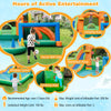 Kids inflatable water slide featuring a soccer gate, climbing wall, and splash pool for summer fun and active play.