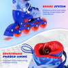Kids inline skates in blue with breathable padded lining and light-up wheels, designed for beginners aged 9-14.