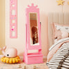 Kids Jewelry Armoire with 3-Color Lighted Full Length Mirror and Inside Led Lights-Pink - Gallery View 1 of 11