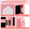 Cloud-shaped pink kids jewelry armoire with full-length mirror, LED light, and reinforced metal hinges in close-up views.