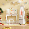 Kids jewelry armoire cabinet in white with swivel base, full-length mirror, and lockable wheels for easy mobility.