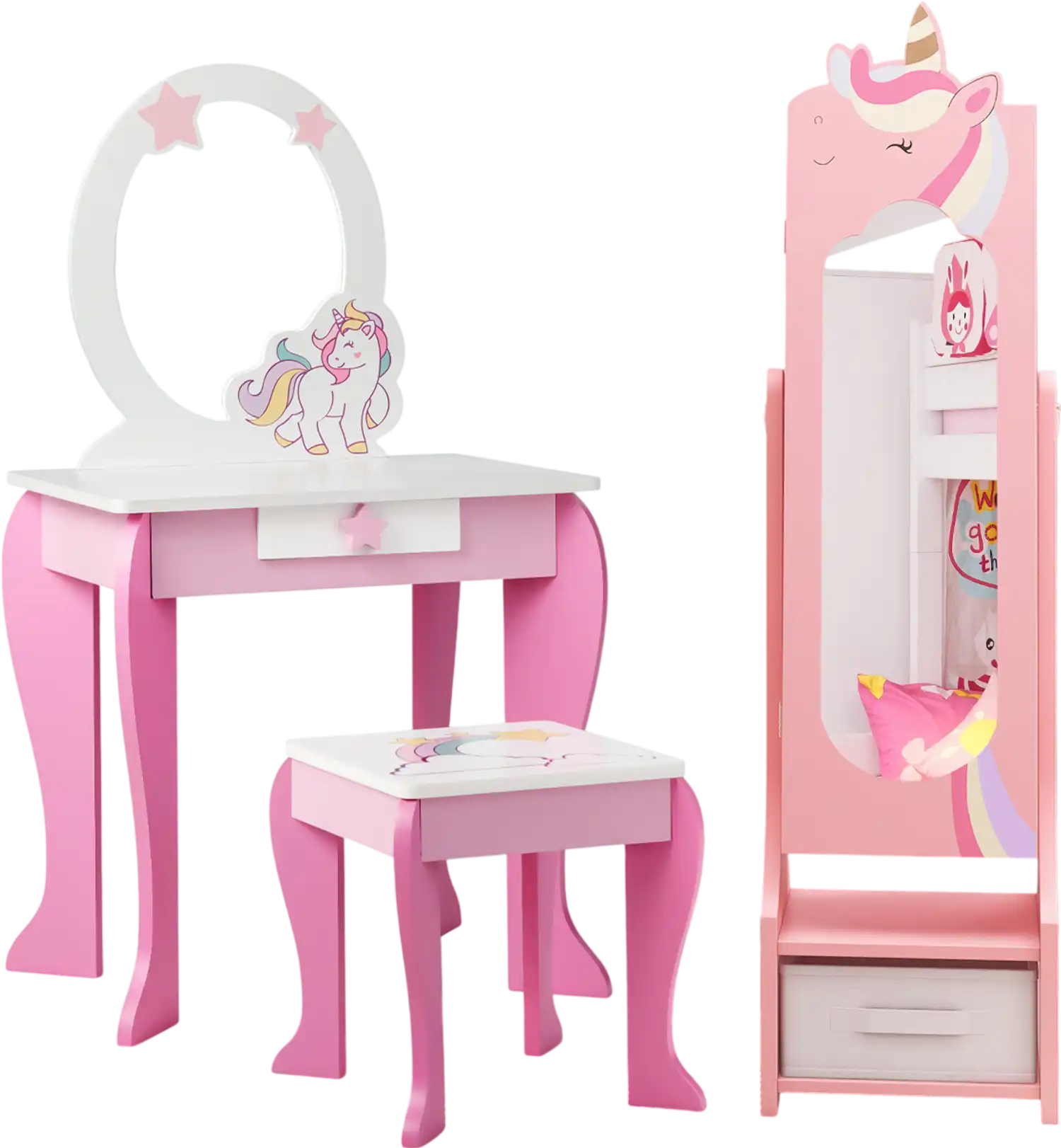 Costway Kids Jewelry Armoire Cabinet Storage 2 Tilt Angles Pink 71489236 New