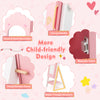 Kids jewelry organizer in pink with full-length mirror, stable triangle structure, and magnetic catch for secure.