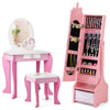 Kids jewelry armoire cabinet in pink with full-length mirror, storage compartments, and adjustable tilt angles for.