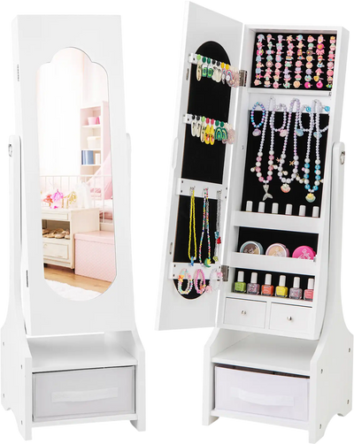 Costway Kids Jewelry Armoire Cabinet Freestanding Storage 2 Tilt Angles 83146257 New