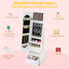 Freestanding kids jewelry armoire in white with full-length mirror, storage compartments, and two tilt angles for.