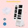 Freestanding kids jewelry armoire cabinet in white, featuring storage compartments and adjustable tilt angles for.