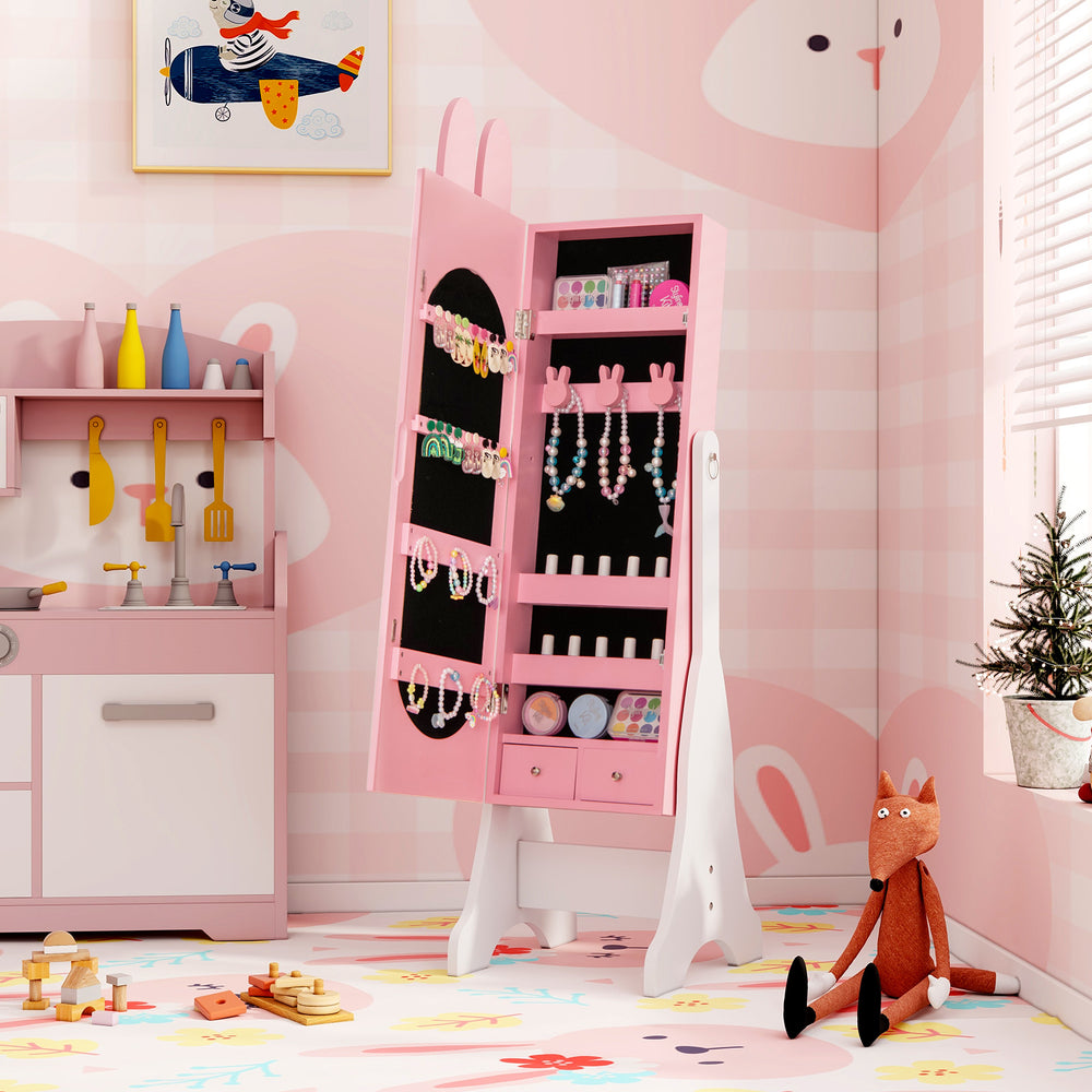 Kids Jewelry Armoire Cabinet with 2 Tilt Angles and Large Capacity-Pink - Gallery View 1 of 11