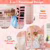 Kids jewelry armoire cabinet in pink with full-length mirror and large capacity for organized storage.