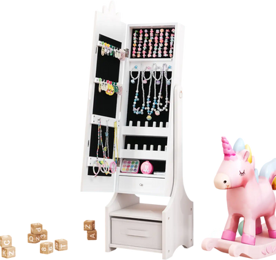Costway Kids Jewelry Cabinet Full-Length Mirror Vanity White 51972368 New
