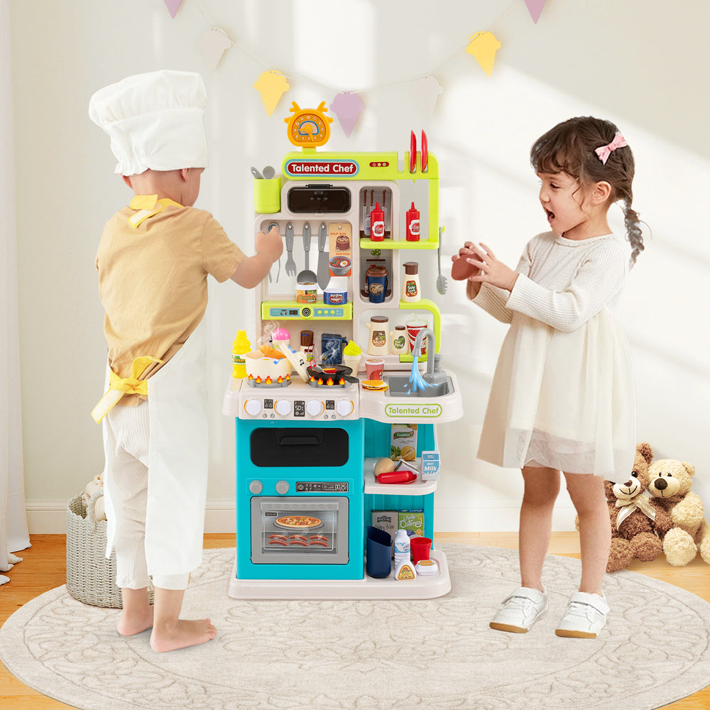 Kids Kitchen Playset Pretend Play Kitchen with Realistic Sounds and Lights-Blue - Gallery View 1 of 11