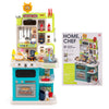 Kids kitchen playset in blue with realistic sounds, lights, and 95 accessories for imaginative pretend cooking fun.