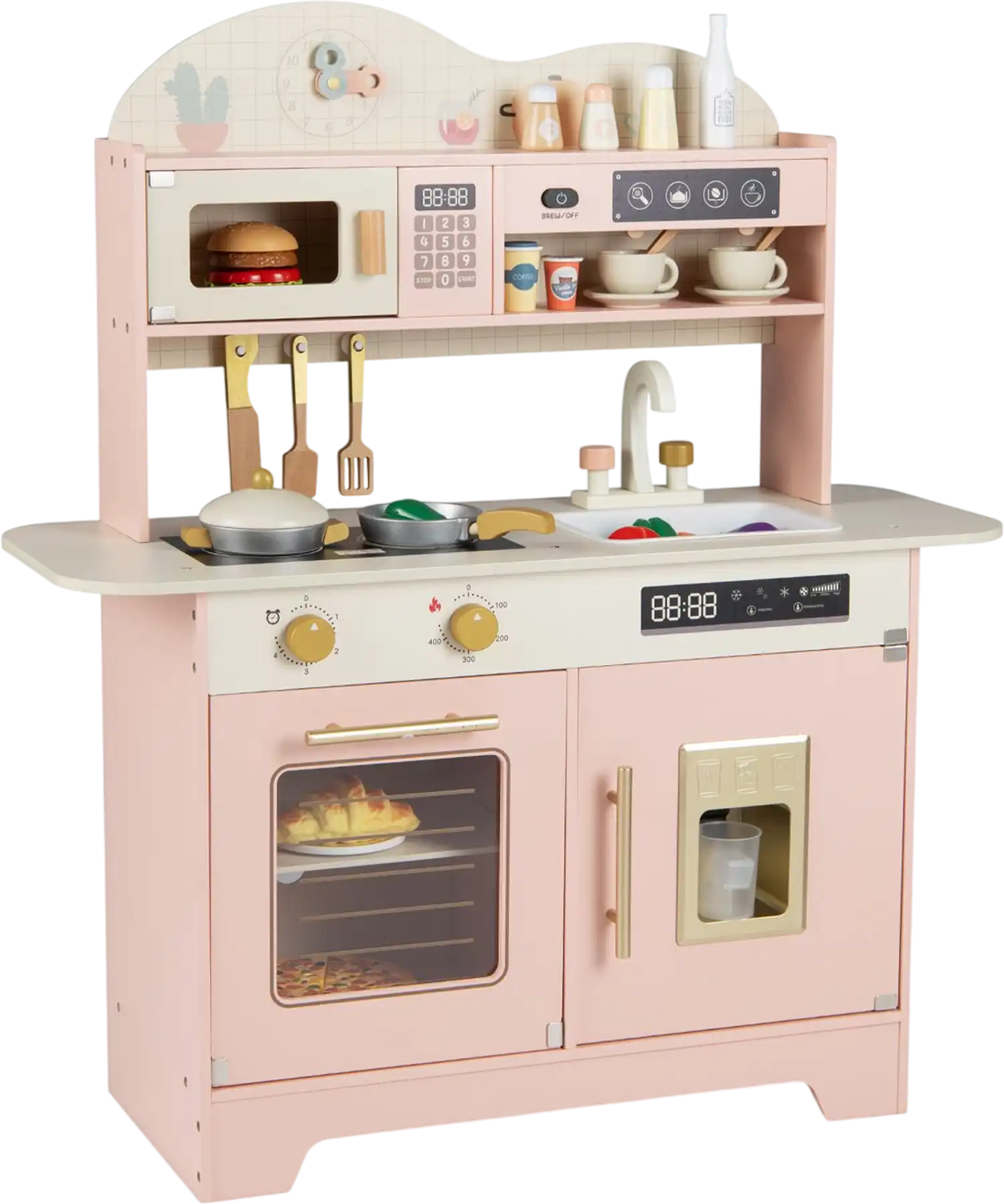 Costway Kids Wooden Kitchen Playset 17-Pc Accessories Oven Ice Maker Stove 99252555 New