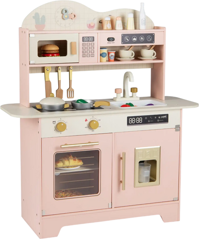 Costway Kids Wooden Kitchen Playset 17-Pc Accessories Oven Ice Maker Stove 99252555 New