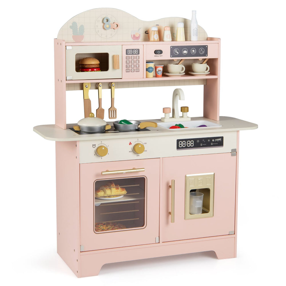 Kids Kitchen Playset with 17 Pcs Accessories and Oven Ice Maker and Stove-Pink - Gallery View 1 of 2