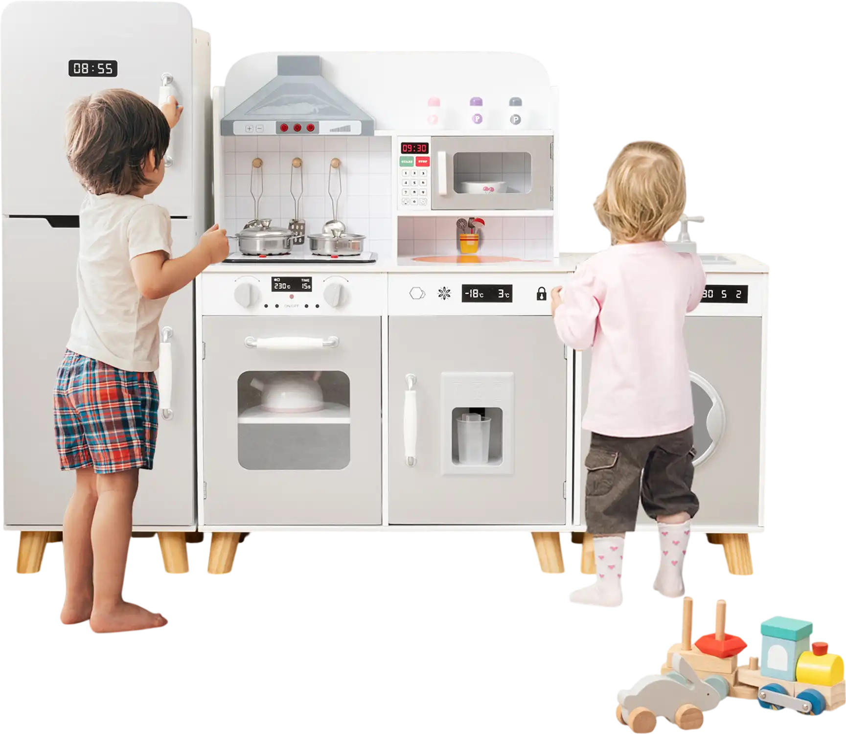 Costway Kids 3-in-1 Play Kitchen Refrigerator Washing Machine 83945672 New