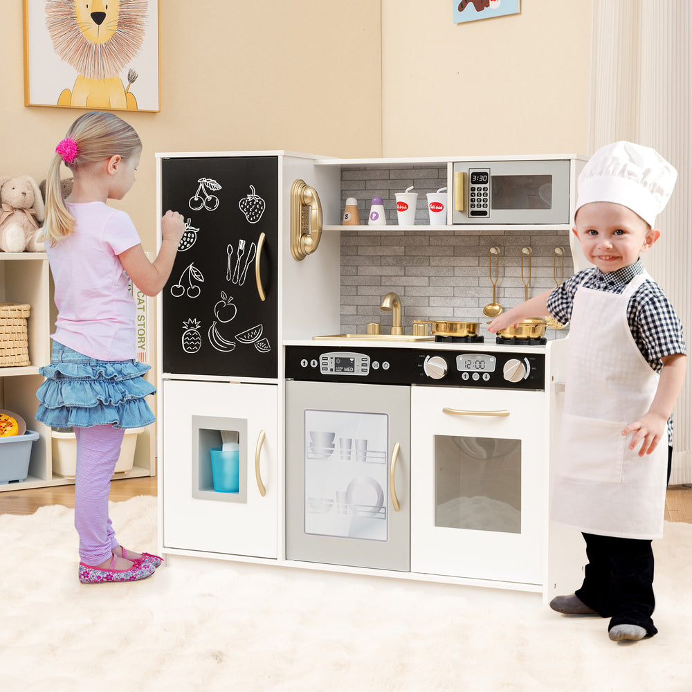 Toddler Pretend Play Kitchen for Boys and Girls 3-6 Years Old-White & Golden - Gallery View 1 of 11