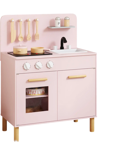 Costway Kids Wooden Kitchen Playset Cooking Accessories Storage Pink 635247981 New