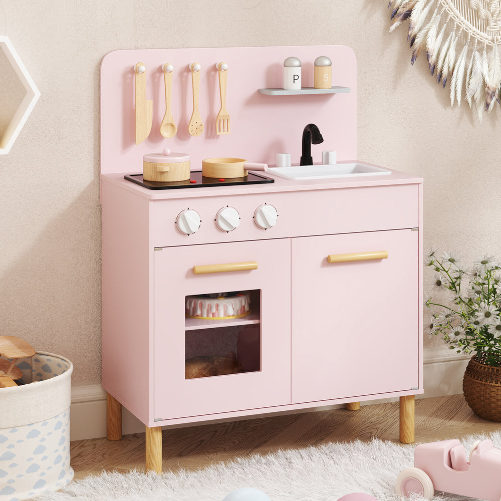 Kids Kitchen Playset with Cooking Accessories and Storage-Pink - Gallery View 1 of 11