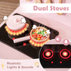 Kids kitchen playset with dual stoves, realistic lights and sounds, and cooking accessories for imaginative play.