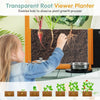 Kids engaging with the transparent root viewer planter in the kitchen playset, observing plant growth processes.