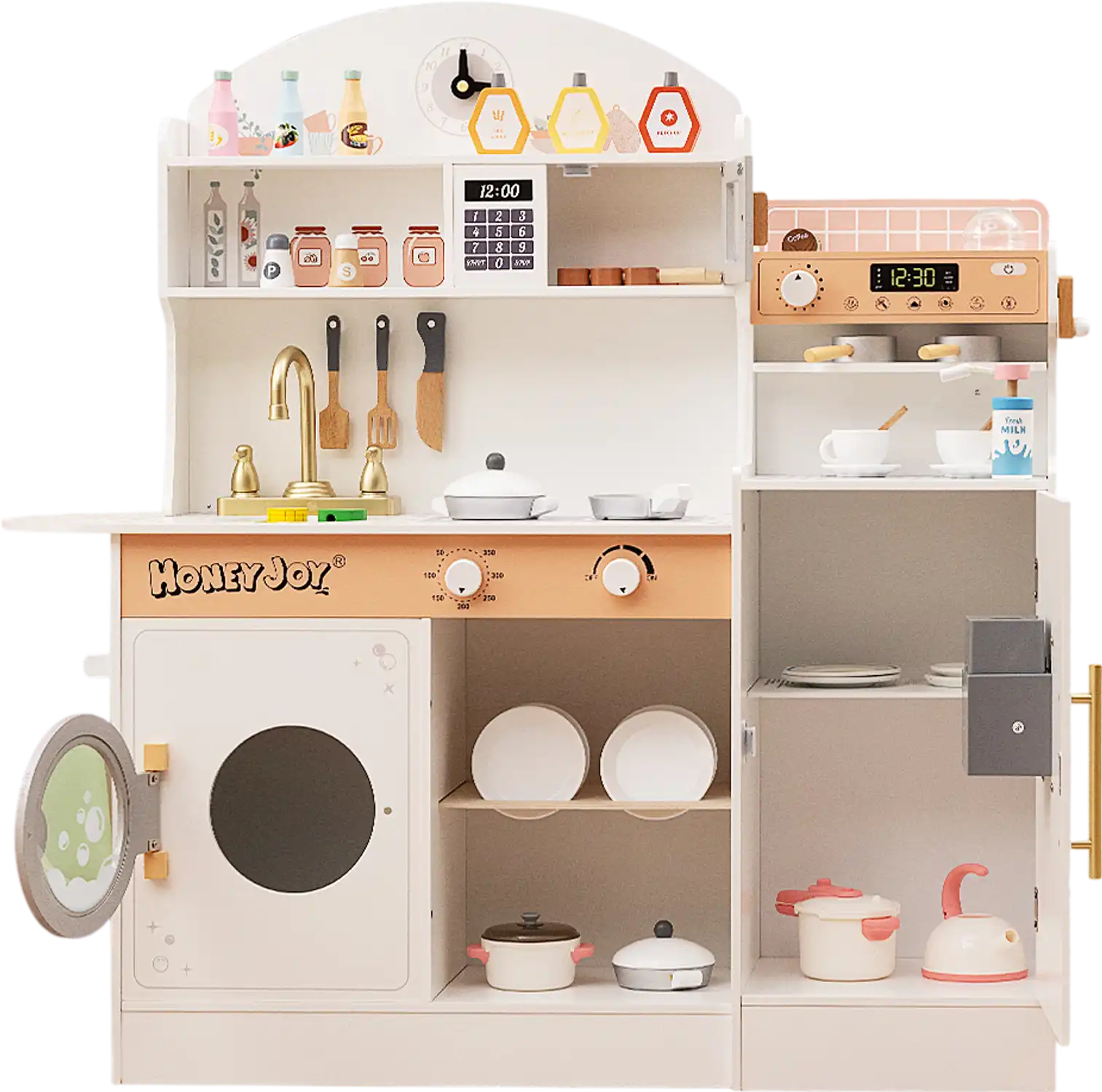 Costway Kids Wooden Kitchen Playset w/ Coffee Maker Accessories White 467381259 New