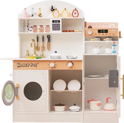Costway Kids Wooden Kitchen Playset w/ Coffee Maker Accessories White 467381259 New