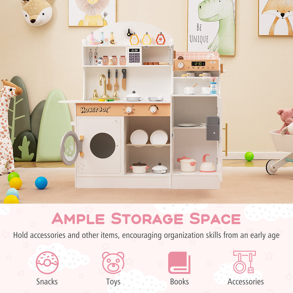 Kids Kitchen Set Wooden with Coffee Makers and Accessories-White - Gallery View 1 of 9