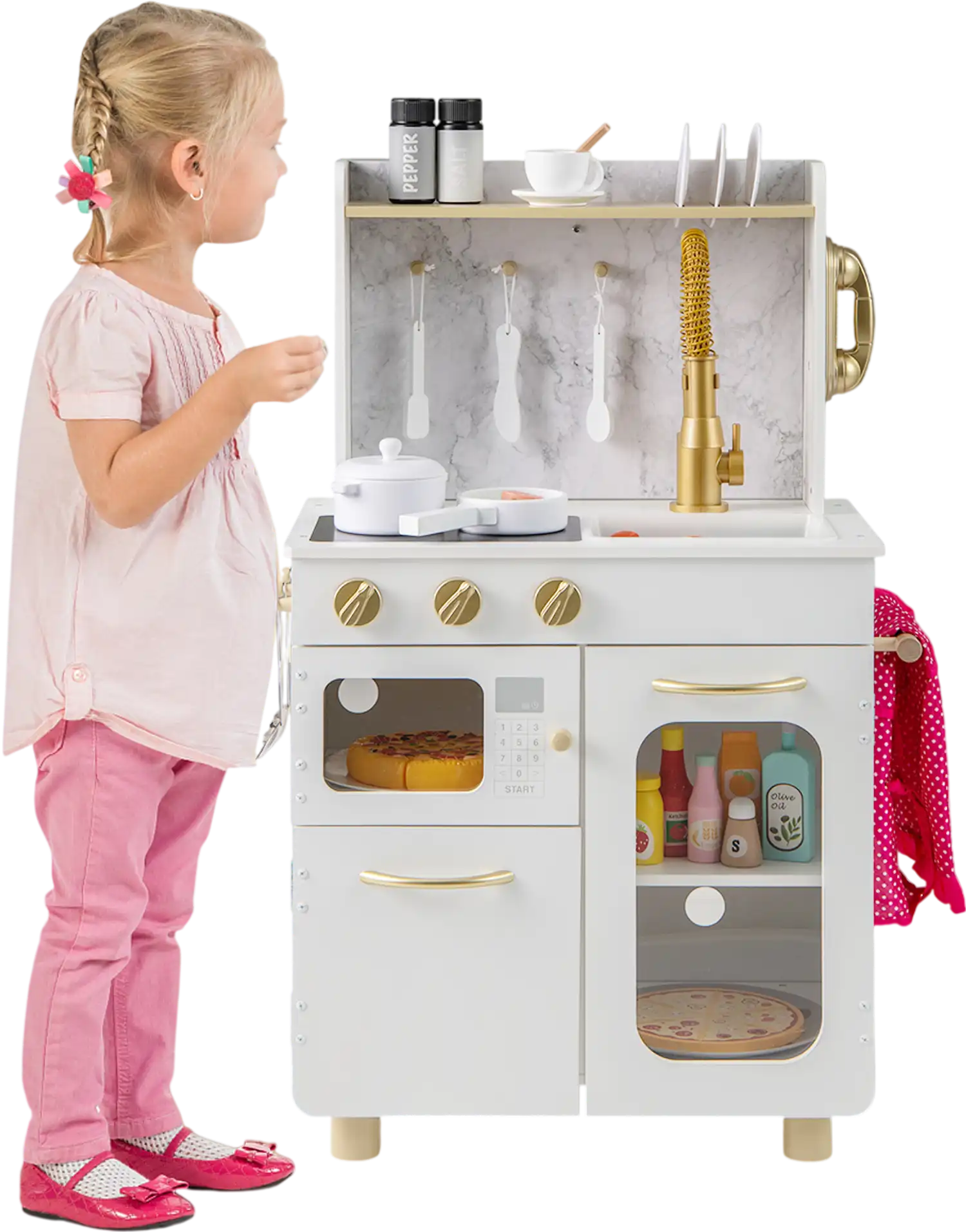 Costway Kids Pretend Play Kitchen Set White 539741268 New