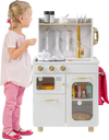 Kids kitchen set in white with stove, sink, and microwave, designed for pretend play and learning fun.