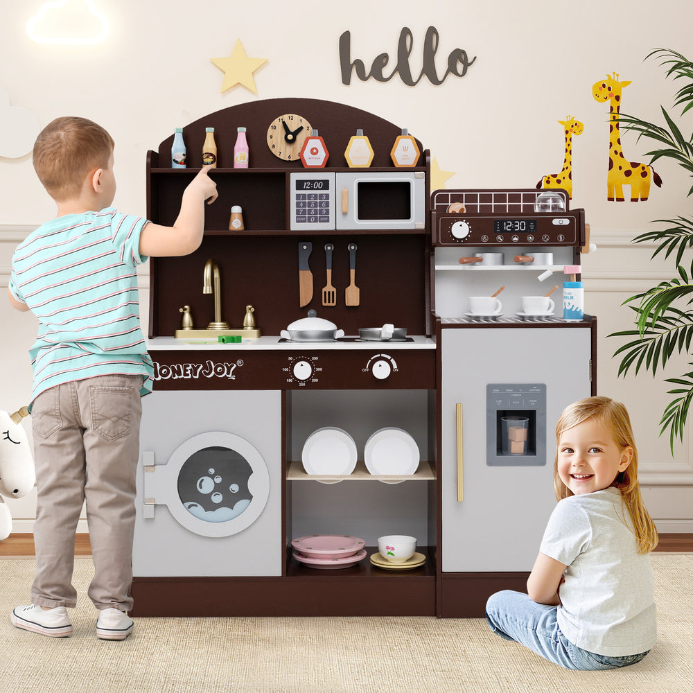 Kids Kitchen Set Wooden with Coffee Makers and Accessories-Coffee - Gallery View 1 of 10