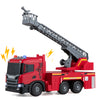 Licensed Scania large fire truck toy features adjustable ladder, lights, sounds, and a push-and-go design for kids.
