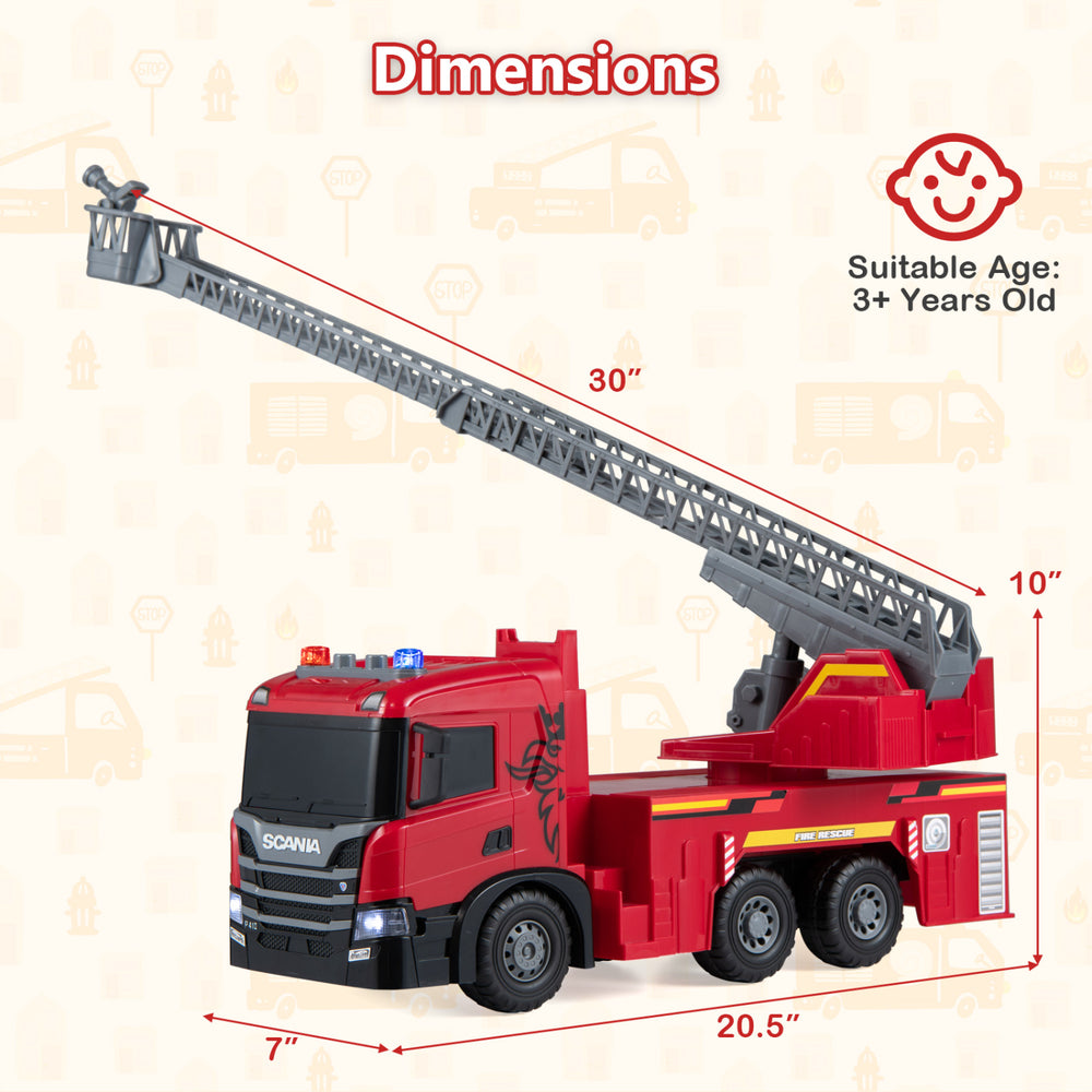 Licensed Scania large fire truck toy showcases a detailed design, featuring a 30-inch extendable ladder for exciting rescue adventures.