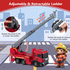 Adjustable Scania fire truck toy features a retractable ladder and immersive lights and sounds for engaging play.
