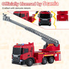 Licensed Scania large fire truck toy features an adjustable ladder, lights, sounds, and a push-and-go design for kids.