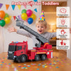 Licensed Scania large fire truck toy features sounds, lights, and an adjustable ladder for imaginative play and rescue action.