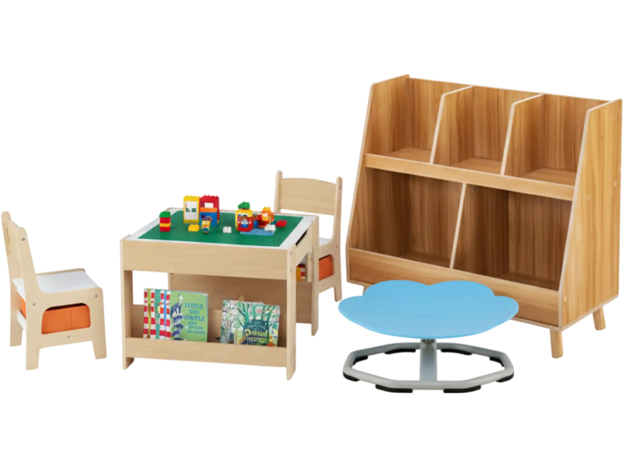 Costway Kids Learning Play Bundle Bookshelf Activity Table Swivel Chair 85252332 New